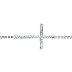 0.10 CTW Diamond Sideways Cross Bracelet 10KT White Gold - REF-18M2H