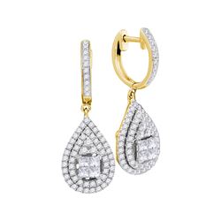 1.1 CTW Princess Diamond Teardrop Cluster Earrings 14KT Yellow Gold - REF-134N9F