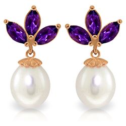 Genuine 9.5 ctw Amethyst & Pearl Earrings Jewelry 14KT Rose Gold - REF-31W2Y