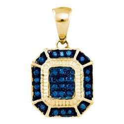 0.15 CTW Blue Color Diamond Rectangle Cluster Pendant 10KT Yellow Gold - REF-14N9F