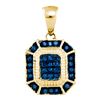 Image 1 : 0.15 CTW Blue Color Diamond Rectangle Cluster Pendant 10KT Yellow Gold - REF-14N9F