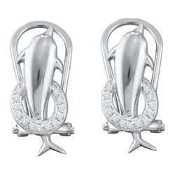 0.08 CTW Diamond Dolphin French-clip Stud Earrings 10KT White Gold - REF-19F4N