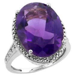 Natural 13.6 ctw Amethyst & Diamond Engagement Ring 10K White Gold - REF-59G2M