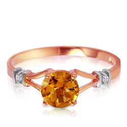 Genuine 1.02 ctw Citrine & Diamond Ring Jewelry 14KT Rose Gold - REF-28T3A