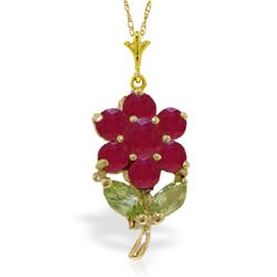 Genuine 1.06 ctw Peridot & Ruby Necklace Jewelry 14KT Yellow Gold - REF-28W2Y