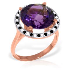 Genuine 6.2 ctw Amethyst, White & Black Diamond Ring Jewelry 14KT Rose Gold - REF-91M8T