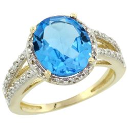 Natural 3.47 ctw Swiss-blue-topaz & Diamond Engagement Ring 14K Yellow Gold - REF-46K3R