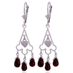 Genuine 6.33 ctw Garnet & Diamond Earrings Jewelry 14KT White Gold - REF-52A3K