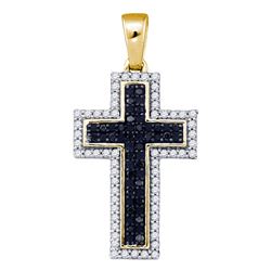 0.25 CTW Black Color Diamond Cross Pendant 10KT Yellow Gold - REF-24M2H