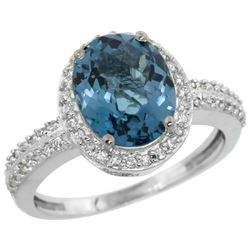 Natural 2.56 ctw London-blue-topaz & Diamond Engagement Ring 14K White Gold - REF-42H8W