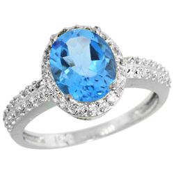 Natural 1.91 ctw Swiss-blue-topaz & Diamond Engagement Ring 14K White Gold - REF-41X3A