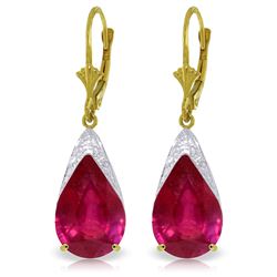 Genuine 10 ctw Ruby Earrings Jewelry 14KT Yellow Gold - REF-90X9M