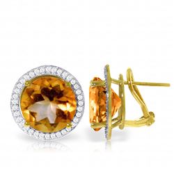 Genuine 12.4 ctw Citrine & Diamond Earrings Jewelry 14KT Yellow Gold - REF-120R5P