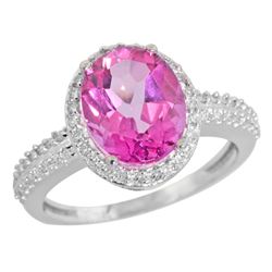 Natural 2.56 ctw Pink-topaz & Diamond Engagement Ring 14K White Gold - REF-42G2M