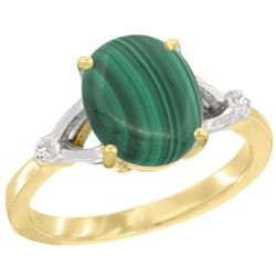 Natural 2.76 ctw Malachite & Diamond Engagement Ring 14K Yellow Gold - REF-31G6M