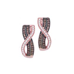 0.50 CTWCognac-brown Color Diamond Vertical Crossover Hoop Earrings 10KT Rose Gold - REF-41H2M