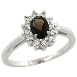 Natural 0.67 ctw Smoky-topaz & Diamond Engagement Ring 14K White Gold - REF-48N6G