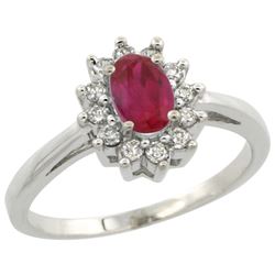 Natural 0.82 ctw Ruby & Diamond Engagement Ring 14K White Gold - REF-48M5H