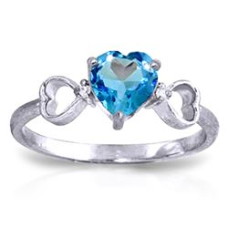 Genuine 0.96 ctw Blue Topaz & Diamond Ring Jewelry 14KT White Gold - REF-41F4Z