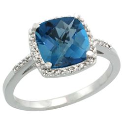 Natural 3.92 ctw London-blue-topaz & Diamond Engagement Ring 14K White Gold - REF-35K9R