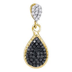 0.25 CTW Black Color Diamond Teardrop Cluster Pendant 10KT Yellow Gold - REF-12X2Y