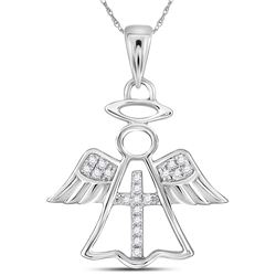 0.05 CTW Diamond Angel Cross Pendant 14KT White Gold - REF-12X2Y