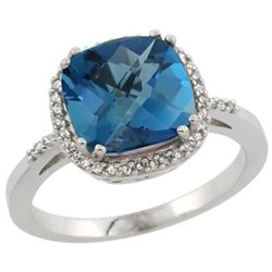 Natural 4.11 ctw London-blue-topaz & Diamond Engagement Ring 10K White Gold - REF-35H5W