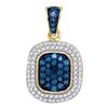 Image 1 : 0.50 CTWBlue Color Diamond Double Rectangle Cluster Pendant 10KT Yellow Gold - REF-24W2K