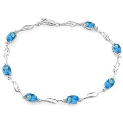 Genuine 3.39 ctw Blue Topaz & Diamond Bracelet Jewelry 14KT White Gold - REF-82K5V