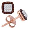 Image 1 : 0.20 CTW Red Color Diamond Square Cluster Screwback Earrings 10KT Rose Gold - REF-22X4Y