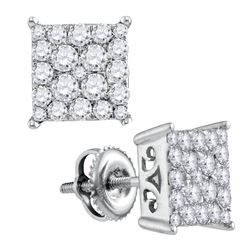 0.95 CTW Diamond Square Cluster Stud Earrings 10KT White Gold - REF-59Y9X