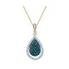 Image 1 : 0.60 CTWBlue Color Diamond Teardrop Pendant 10KT Yellow Gold - REF-41H9M