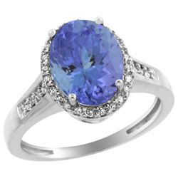 Natural 2.49 ctw Tanzanite & Diamond Engagement Ring 14K White Gold - REF-88F2N