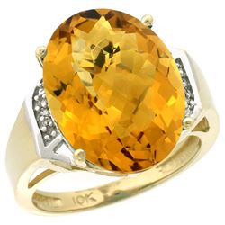 Natural 11.02 ctw Whisky-quartz & Diamond Engagement Ring 14K Yellow Gold - REF-60G3M