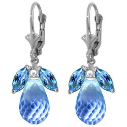 Genuine 14.4 ctw Blue Topaz Earrings Jewelry 14KT White Gold - REF-46N7R