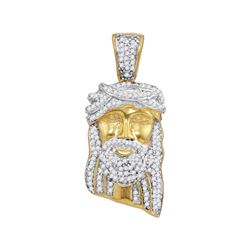 0.40 CTW Mens Diamond Jesus Head Pendant 10KT Yellow Gold - REF-34F4N