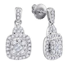 0.45 CTW Princess Diamond Soleil Square Dangle Earrings 14KT White Gold - REF-52W4K