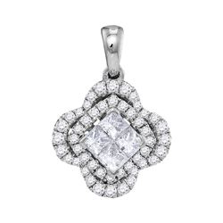 0.75 CTW Princess Diamond Cluster Pendant 14KT White Gold - REF-67F4N