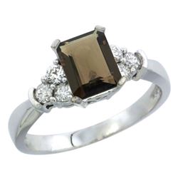 Natural 1.48 ctw smoky-topaz & Diamond Engagement Ring 10K White Gold - REF-43K3R