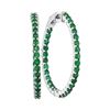 Image 1 : 2.5 CTW Emerald In/Out Hoop Earrings 14KT White Gold - REF-109N4F