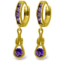 Genuine 2.15 ctw Amethyst Earrings Jewelry 14KT Yellow Gold - REF-75T2A