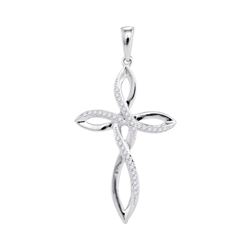 0.10 CTW Diamond Woven Cross Faith Pendant 10KT White Gold - REF-13W4K