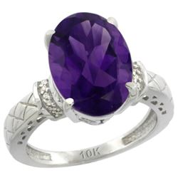 Natural 5.53 ctw Amethyst & Diamond Engagement Ring 14K White Gold - REF-60X3A