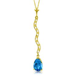 Genuine 1.79 ctw Blue Topaz & Diamond Necklace Jewelry 14KT Yellow Gold - REF-34R6P