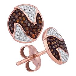 0.21 CTW Red Color Diamond Circle Cluster Earrings 10KT Rose Gold - REF-24M2H