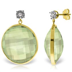 Genuine 36.06 ctw Green Amethyst & Diamond Earrings Jewelry 14KT Yellow Gold - REF-87N5R