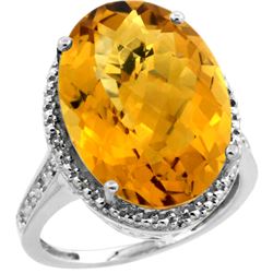 Natural 13.6 ctw Whisky-quartz & Diamond Engagement Ring 10K White Gold - REF-52N3G