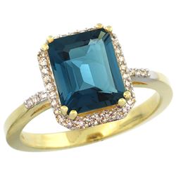 Natural 2.63 ctw London-blue-topaz & Diamond Engagement Ring 10K Yellow Gold - REF-33R6Z