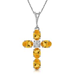 Genuine 1.88 ctw Citrine & Diamond Necklace Jewelry 14KT White Gold - REF-39Z8N