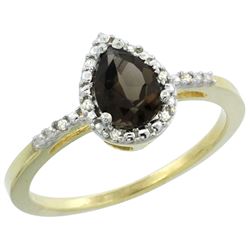 Natural 1.53 ctw smoky-topaz & Diamond Engagement Ring 10K Yellow Gold - REF-18Z9Y